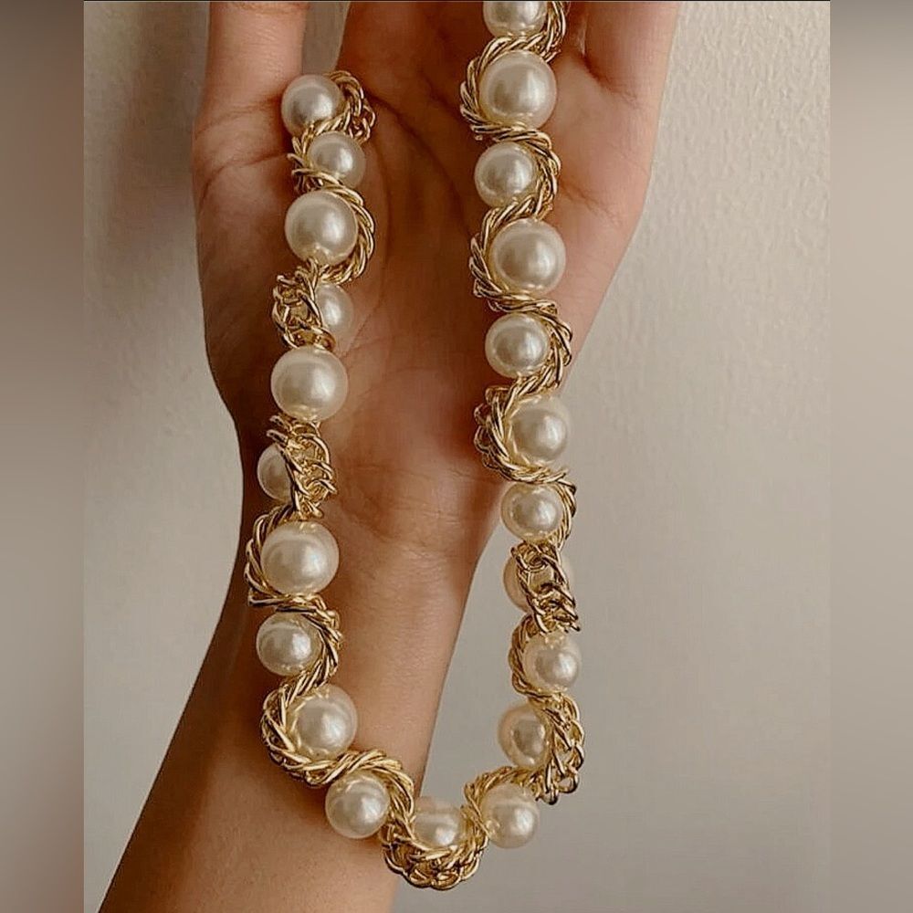 ZARA gold PEARL CHAIN NECKLACE